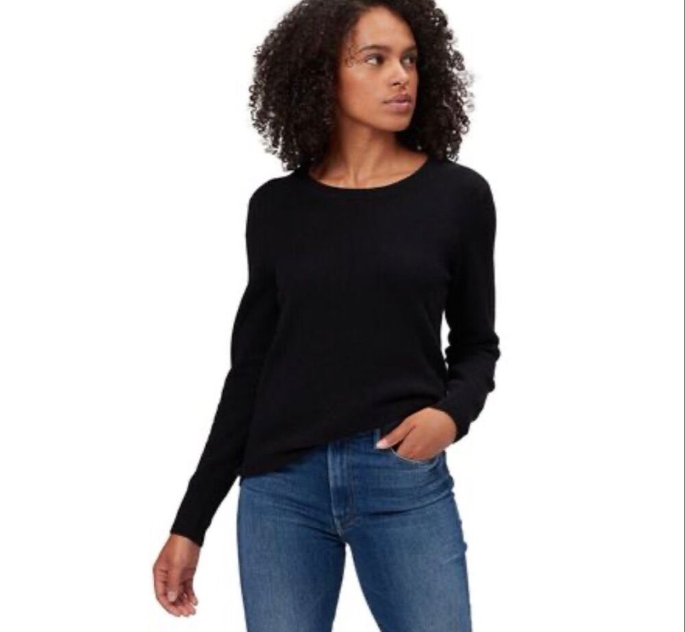 White + Warren Black 100% Cashmere Crewneck Sweater Long Sleeve XS